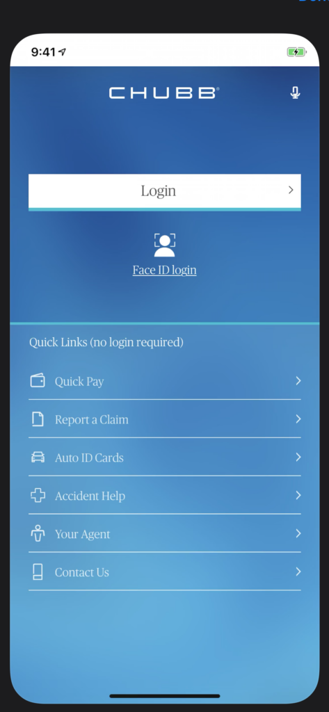 CHUBB App Main Page